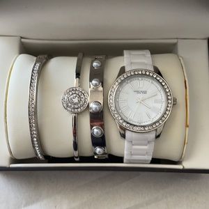 Anne Klein12/2257SVST Watch &3 Bracelet SILVER Set